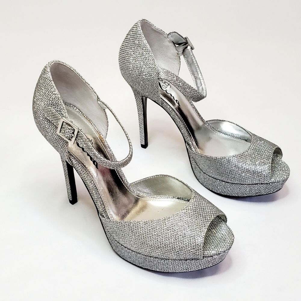 Touch of Nina Silver Strappy Platform Heels